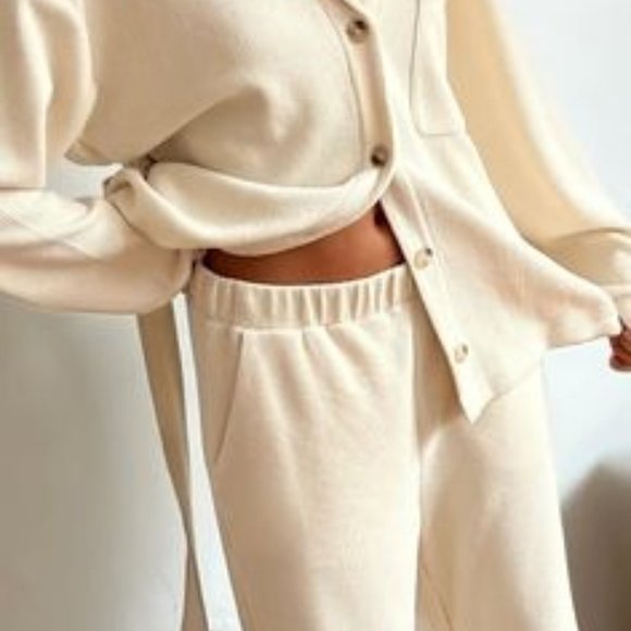 OAK + FORT RIB-KNIT BUTTON UP TOP and RIB-KNIT PANT SMALL New with Tags - Picture 2 of 12